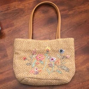 Floral woven beaded shoulder bag purse